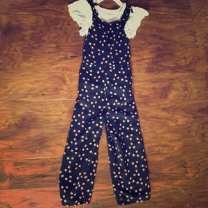 5T fox and friends romper with ruffled top